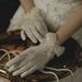 Unisex Bridal lace wedding gloves Milky white short bag five fingers short bow pearl everyday photo_viptrois.com