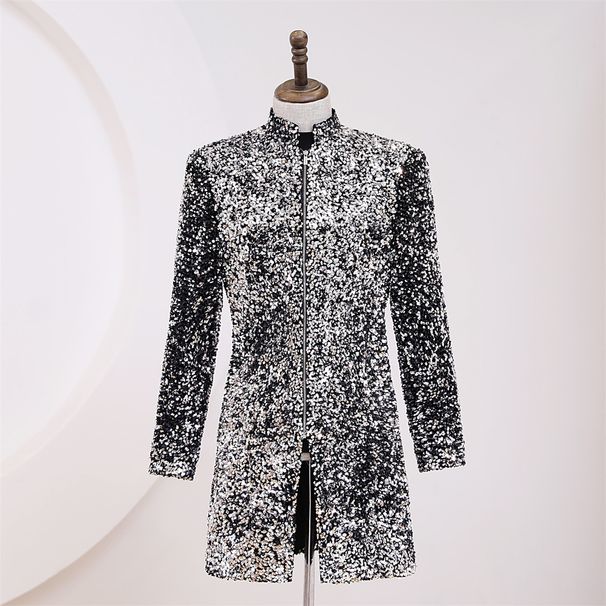 Loom Men's European And American Briish Syle Silver Sand Collar Zipper Sui Hos Singer Cosume Color Block Design Slim_viptrois.com