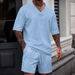 Men’s Solid & Jacquard Short Sleeve Tee & Shorts Set – Breathable Spring/Summer Casual Outfit_viptrois.com