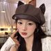 Cute Cartoon Cat Ear PU Leather Beret For Women, Niche Artistic Style, Face Slimming Cloud Painter Hat, Trendy_viptrois.com