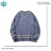 Men's Clothing College Style V Neck Knit Sweater New Loose Casual Versatile Long Sleeve Cable Knit Sweater For Men_viptrois.com