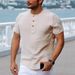 Men's Clothing New Round Neck Shirt Summer Casual Shirt Solid Color Fashion Men's Button Top_viptrois.com