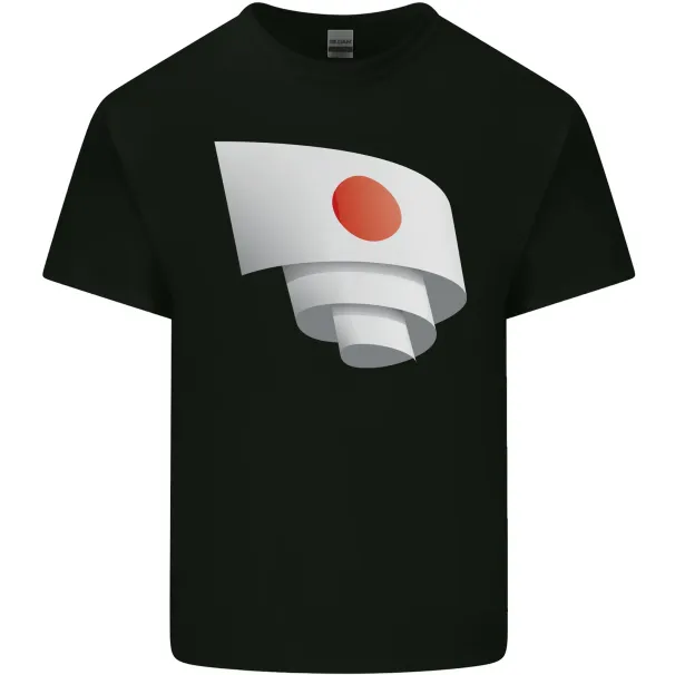 Curled Japan Flag Japanese Day Football Mens Cotton T-Shirt Mens Womens Tees Top Tee Top_viptrois.com