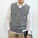 Autumn Winter New Men's Sleeveless Solid Color V-Neck Thickened Short Sleeve Knitted Sweater Pullover Vest_viptrois.com