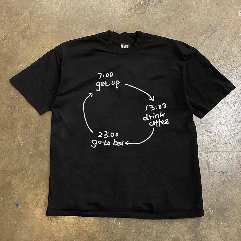 Unisex Heavyweight Cotton T-Shirt 250gsm - Vintage Abstract Timeline Print Oversized Tee For Men And Women, Casual Loose Fit Short Sleeve Top_viptrois.com