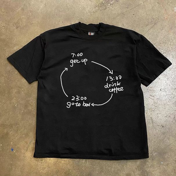 Unisex Heavyweight Cotton T-Shirt 250gsm - Vintage Abstract Timeline Print Oversized Tee For Men And Women, Casual Loose Fit Short Sleeve Top_viptrois.com