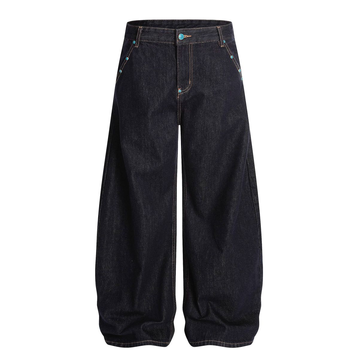 Retro Turquoise Relaxed Fit Jeans For Men - Vintage Washed Cotton Straight Leg Trousers With Classic Five-Pocket Design_viptrois.com