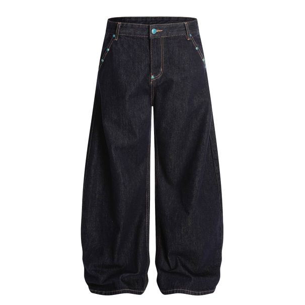 Retro Turquoise Relaxed Fit Jeans For Men - Vintage Washed Cotton Straight Leg Trousers With Classic Five-Pocket Design_viptrois.com