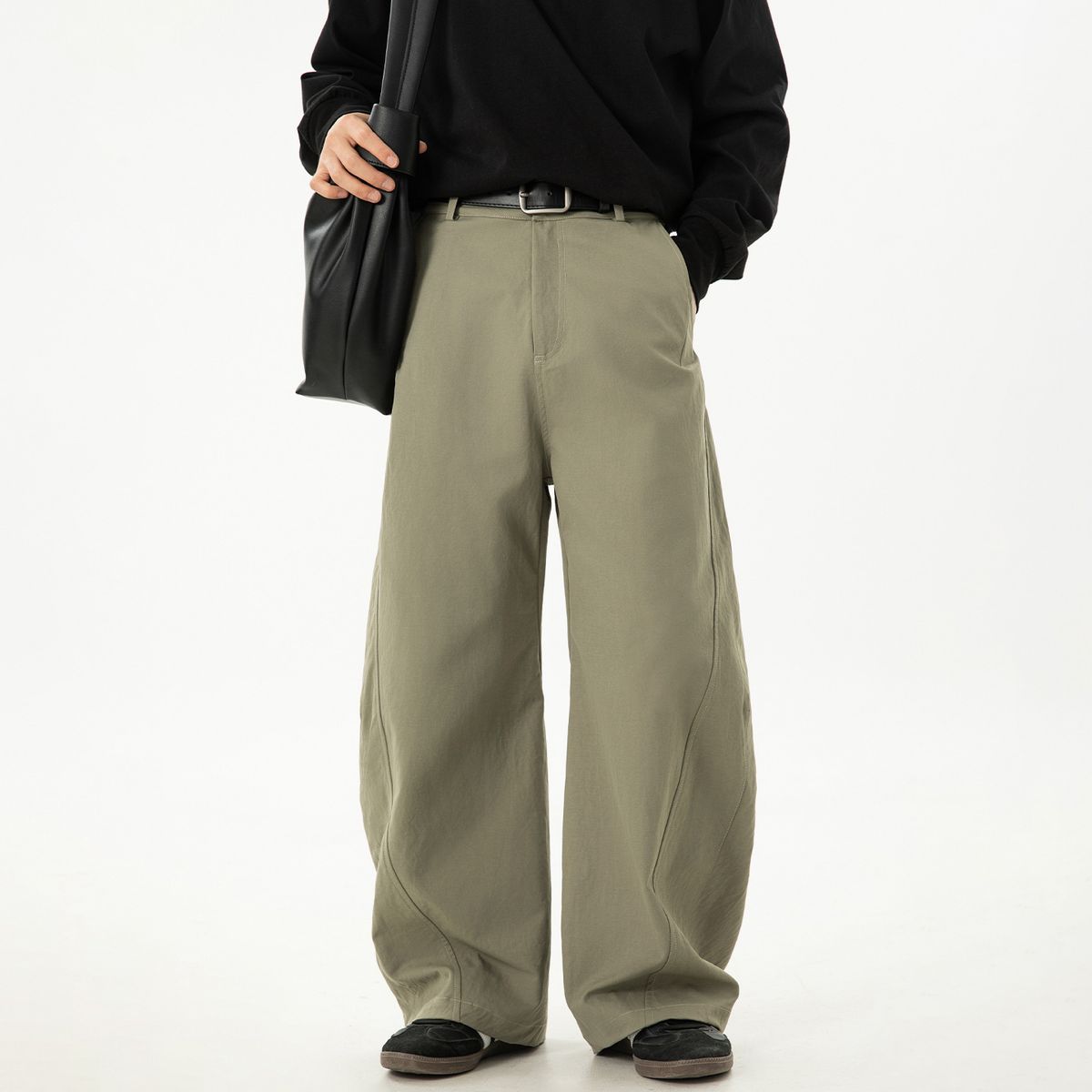 Men's Clothing Side Split Stitching Scimitar Casual Pants Men's Autumn New Trendy Brand Loose Retro Texture Pleated Trousers_viptrois.com