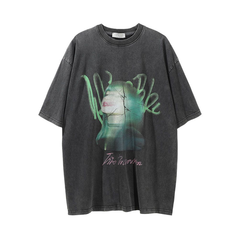 Men’s Clothing Printed Short Sleeve T Shirt Men's Style Hip Hop Trend Half Sleeve Street Fashion Loose Round Neck Five Point Sleeve_viptrois.com