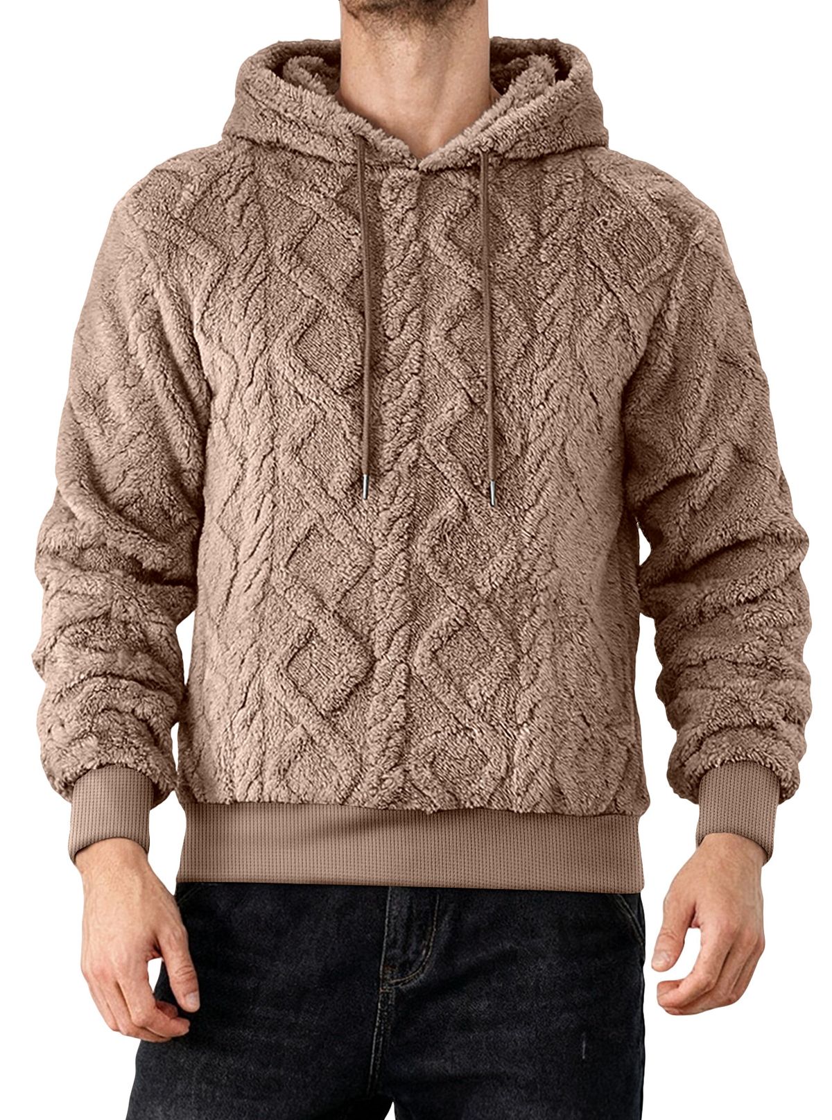 Men's Heavyweight Fleece-Lined Hooded Sweatshirt, Winter Pullover With Zipper Pockets, Loose Fit Casual Zip-Up Hoodie For Cold Weather_viptrois.com