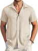 Men's Clothing Men's Clothing New Men's Shirt Loose And Comfortable Textured Shirt Vertical Striped Short Sleeved Pocket Shirt_viptrois.com