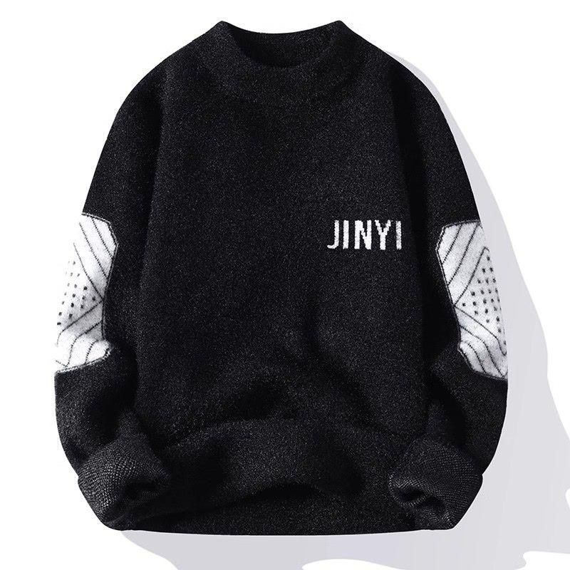 1 Winter Mink Cashmere Sweater Men's Half Turtleneck Fleece Thickened Knitted Base Shirt Trendy Autumn Outfit_viptrois.com