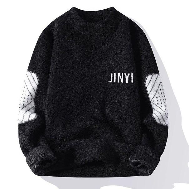 1 Winter Mink Cashmere Sweater Men's Half Turtleneck Fleece Thickened Knitted Base Shirt Trendy Autumn Outfit_viptrois.com