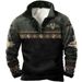 Autumn Winter New Men's Open Chest Stand Collar 3D Printed High Neck Zipper Polo Shirt_viptrois.com