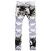 Loom European And American Spring Summer White Camouflage Print Stretch Slim Fit Fashion Trend Long Pants Men's Jeans_viptrois.com