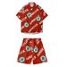 Men's Clothing Couple Fun Short Sleeved Shirt Fortune Printed Loose Cardigan Two Piece Set_viptrois.com