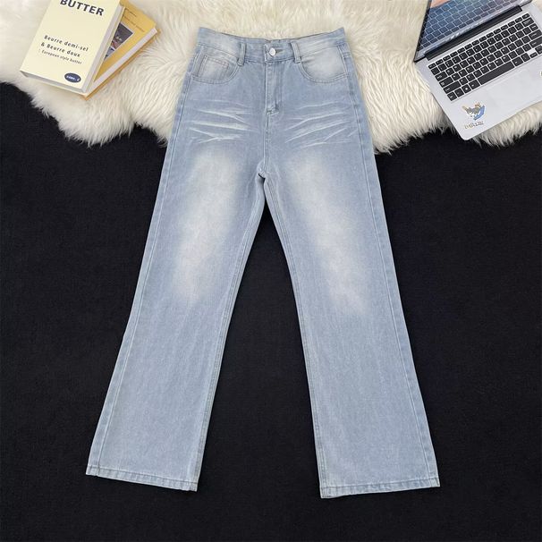 Retro American Style Washed Blue Jeans For Men, Spring And Autumn, Trendy Brand, Loose Straight Leg Wide Leg Casual Pants._viptrois.com