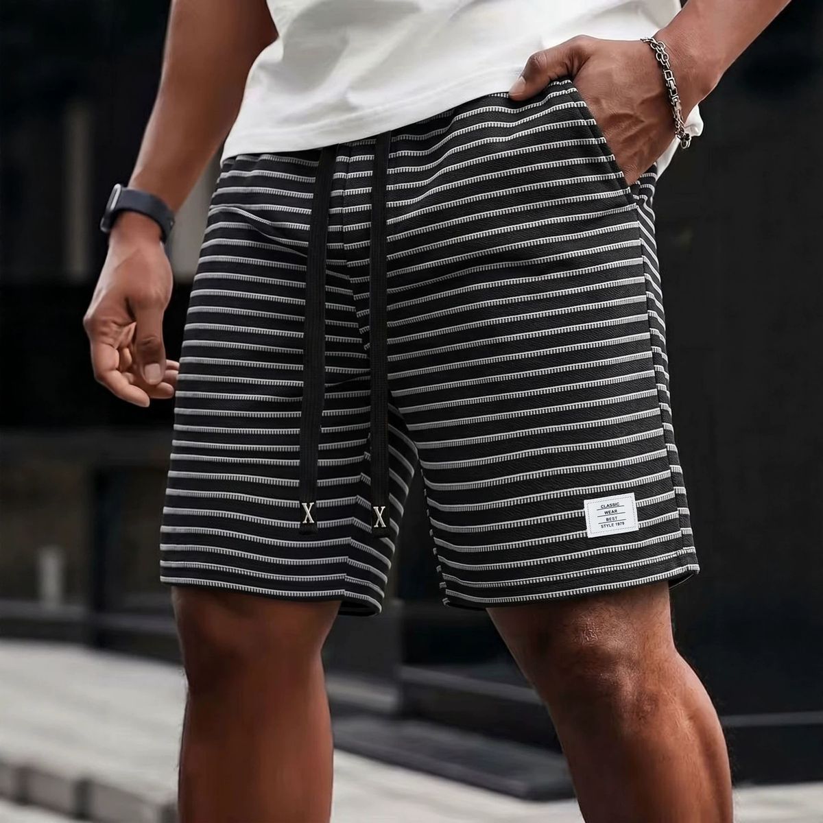 Men's Clothing Men's Summer Sports Casual Mid Length Striped Shorts Breathable Loose Fit Five Point Beach Pants Trendy Style_viptrois.com