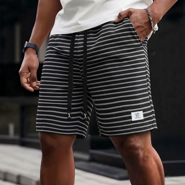 Men's Clothing Men's Summer Sports Casual Mid Length Striped Shorts Breathable Loose Fit Five Point Beach Pants Trendy Style_viptrois.com
