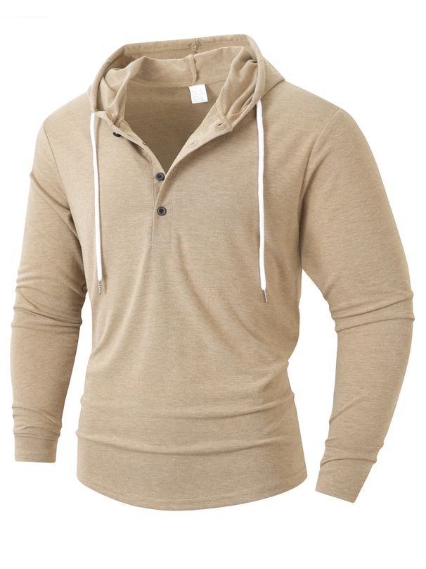 Men’s Performance Hooded Sweatshirt – Breathable Long-Sleeve Workout Top With Button Closure (Black/White/Khaki/Green/Rose) – Slim Fit S-XXXL_viptrois.com