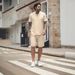 Men's Clothing Summer New Men's Short Sleeved T Shirt Henry Shirt Casual Loose Shorts Short Sleeved Solid Color Suit_viptrois.com