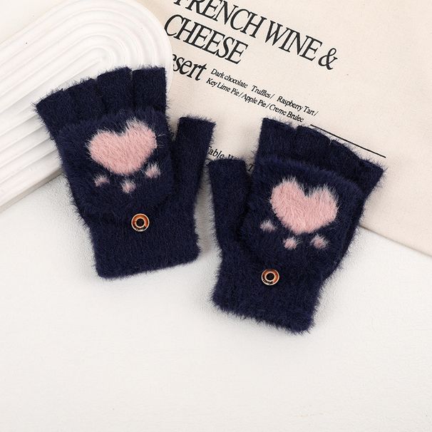 Cute Half-Finger Cat Paw New Women's Autumn Winter Korean Version Touchscreen Warm Cold-Proof Writing Knitted Gloves_viptrois.com