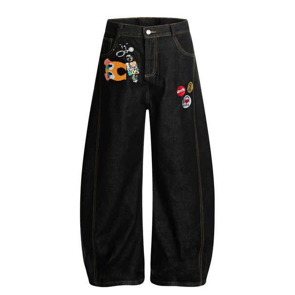 American High Street Style Personality Oversized Denim Loose Men's Vibe Trendy Vintage Washed Scimitar Wide-Leg Pants_viptrois.com