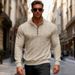 Men's Heavyweight Zip-Up Sweatshirt – Stand Collar Jacquard Pullover (Black, Navy, Khaki, Light Gray, White, S-XXXL)_viptrois.com