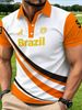 Polo Uomo Taglio Dritto Stampa Tema Brasiliano Arancione-bianco, Colletto Risvolto Manica Corta Leggero Casual Golf Varie Taglie_viptrois.com