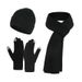 Scarf three-piece warm suit Autumn and winter thickened solid color knitted wool hat gloves multi-piece set_viptrois.com