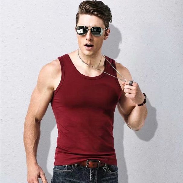 Men's Clothing Men's vest polyester sports casual white hurdle slim fit large size sleeveless t shirt youth summer bottoming fitness_viptrois.com