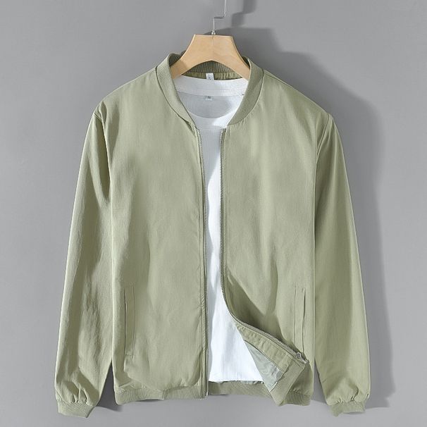 Spring And Autumn New Baseball Collar Loose Solid Color Men's Jacket, Pure Cotton Simple Casual Top_viptrois.com