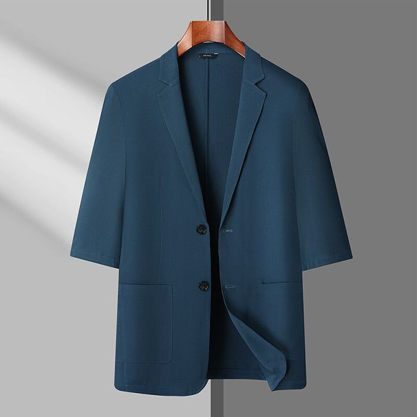 Ice Silk Seamless Summer Short For Men, No Perm Casual Half Sunscreen Single Piece, Five Quarter Sleeved High-End Suit_viptrois.com