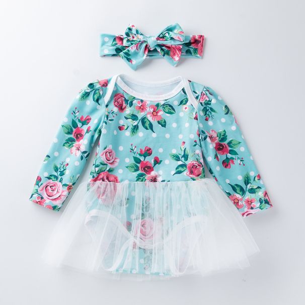 Baby Clothing Women's Baby Mesh Yarn Floral Hoodie Dress Two Piece Spring and Autumn New Long Sleeve Baby Jumpsuit_viptrois.com
