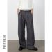 Nirben Men's Basic Style 3D Double Pleated A-Line Loose Fit Commuting Trousers Casual Long Pants for Men_viptrois.com