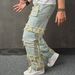 Perforated Seam Fabric, Bio Inspired Denim, Loose And Flowing Beard, Fashionable Wide Leg Casual Men's Pants_viptrois.com