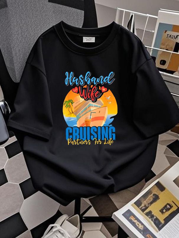 Happy Husband And Wife Cruising Partners For Life T-Shirt Homme Streetwear Comfortable Designer Clothes Casual Versatile Breathable Stretched_viptrois.com