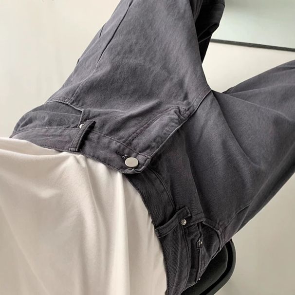 Niche Design Sense Washed Jeans Men Korean Version Trendy Loose High Waist Straight-leg Slimming Ins Wide Leg Pants_viptrois.com