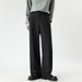 Cleanfit Men's Dress Pants Neapolitan Style Loose Fitting Black Slightly Flared Straight Leg Extended Wide Leg Trousers_viptrois.com