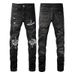 Men's Clothing American High Street Cross Border Jeans Men's Ripped Holes Hot Diamond Patches Men's Small Feet American Black Ripped Jeans #1350_viptrois.com