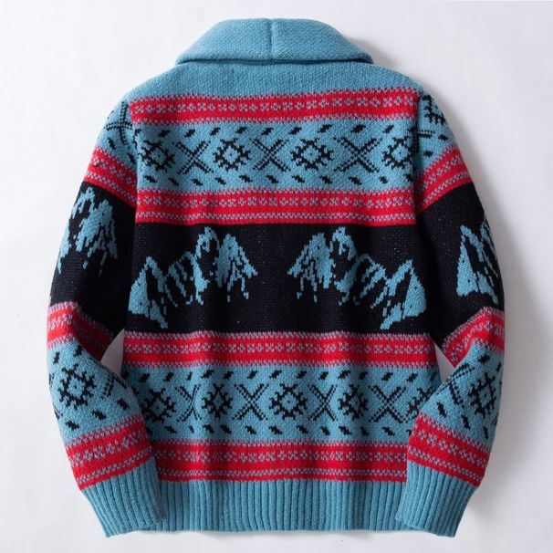 Loom Autumn Winter Men's European And American Cross-Border Heavy Jacquard Knit Jacket Thickened Cardigan Sweater SY0173_viptrois.com