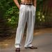 Men's Clothing New Linen Solid Color Outdoor Daily Leisure Breathable Loose Straight Trousers(Belt Not Included)_viptrois.com