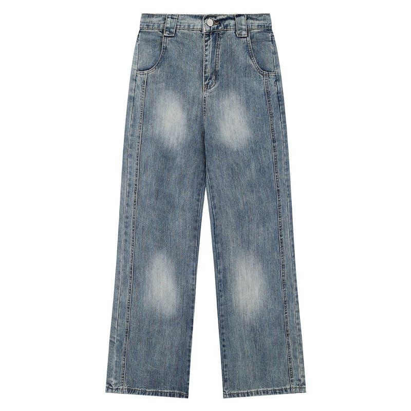 Men's Clothing Retro Cleanfit Tie Dyed Straight Jeans Couple Style Bamboo Texture Simple Men And Women Wide Leg Pants_viptrois.com