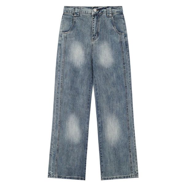 Men's Clothing Retro Cleanfit Tie Dyed Straight Jeans Couple Style Bamboo Texture Simple Men And Women Wide Leg Pants_viptrois.com