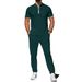 Men's New Waffle Collar Zipper Color Matching Short Sleeved Trousers Casual Sports Suit_viptrois.com