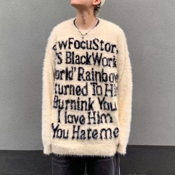 Autumn And Winter Street Loose Sweater Outerwear Style Sweater Letter Knit Sweater_viptrois.com