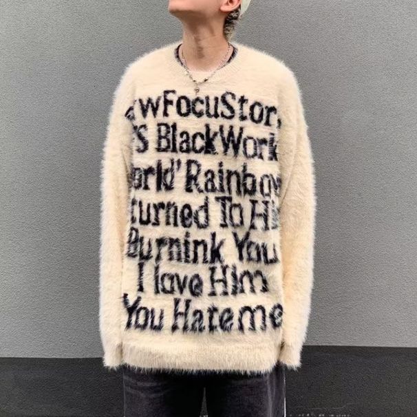 Autumn And Winter Street Loose Sweater Outerwear Style Sweater Letter Knit Sweater_viptrois.com