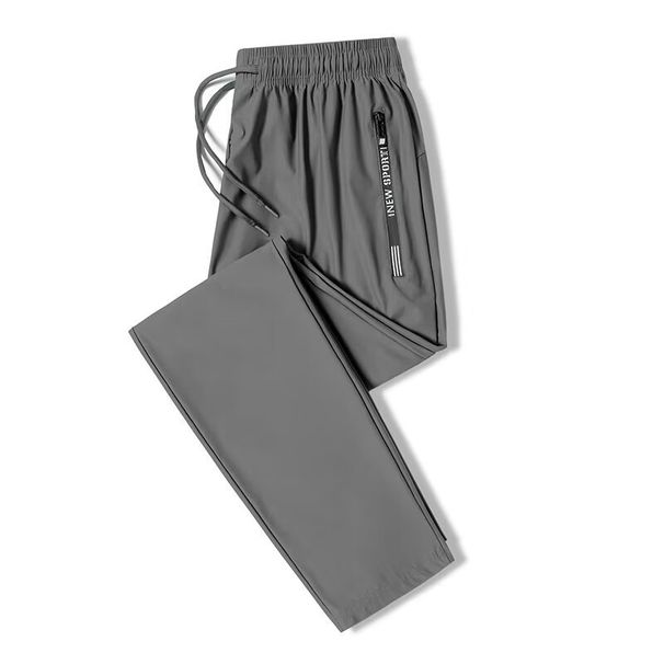 Men's Clothing Ice Silk Pants With Zipper And Quick Drying Elastic Large Size Sports Casual Trousers With Cuffs_viptrois.com