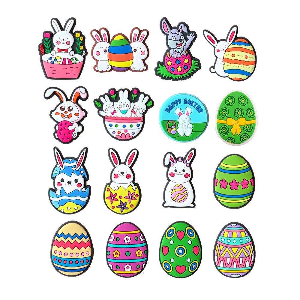 16 Set Of Easter Cute Bunny Shoes Buckle Shoes Flower PVC Soft Rubber Shoes Accessories Accessories_viptrois.com